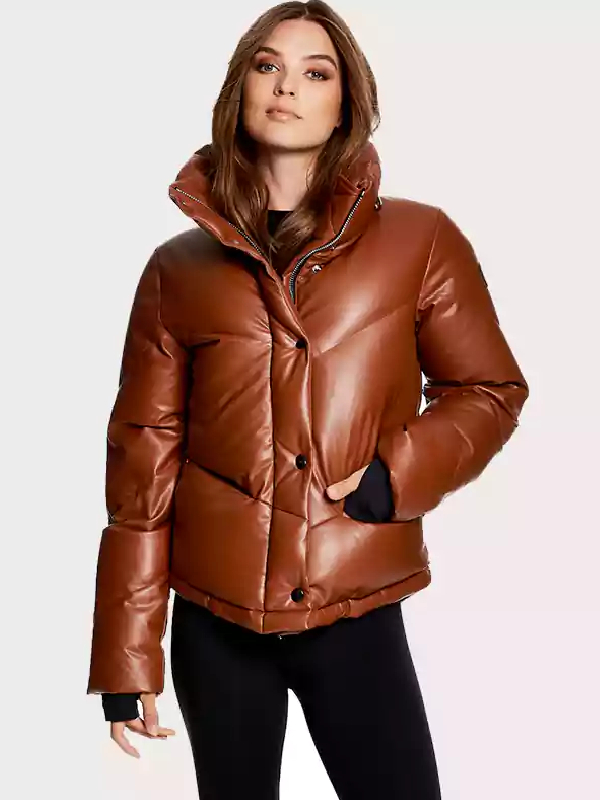 Sam Nyc Brown Puffer Brown Leather Jacket