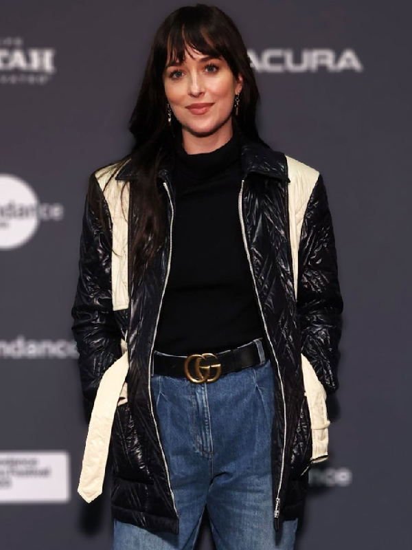 Sundance Film Festival 2023 Dakota Johnson Belted Matelassé Jacket