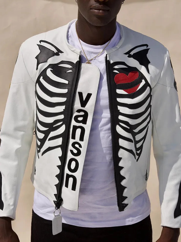 Vanson Skeleton White Leather Jacket
