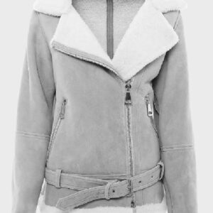 Womens Grey Suede Shearling Jacket