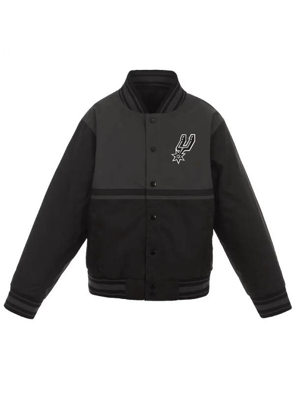 Black And Charcoal Youth San Antonio Spurs Poly Twill Jacket
