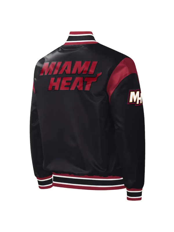 Black Miami Heat Force Play Varsity Satin Jacket