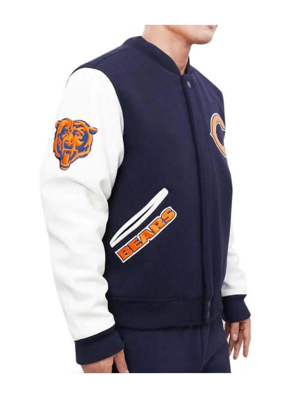 Chicago Bears Letterman Navy Blue And White Jacket