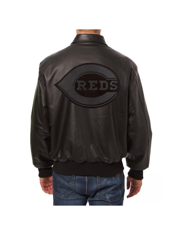 Cincinnati Reds Black Tonal Leather Jacket