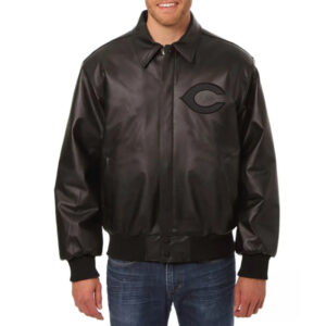 Cincinnati Reds Black Tonal Leather Jacket