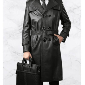 Elon Musk Black Leather Trench Coat