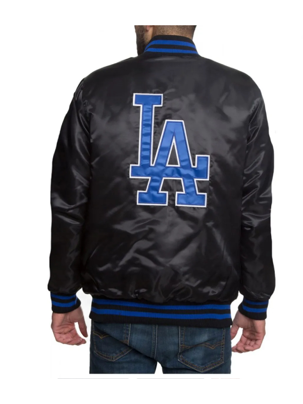 LA Dodgers Black Blue Patches Satin Jacket