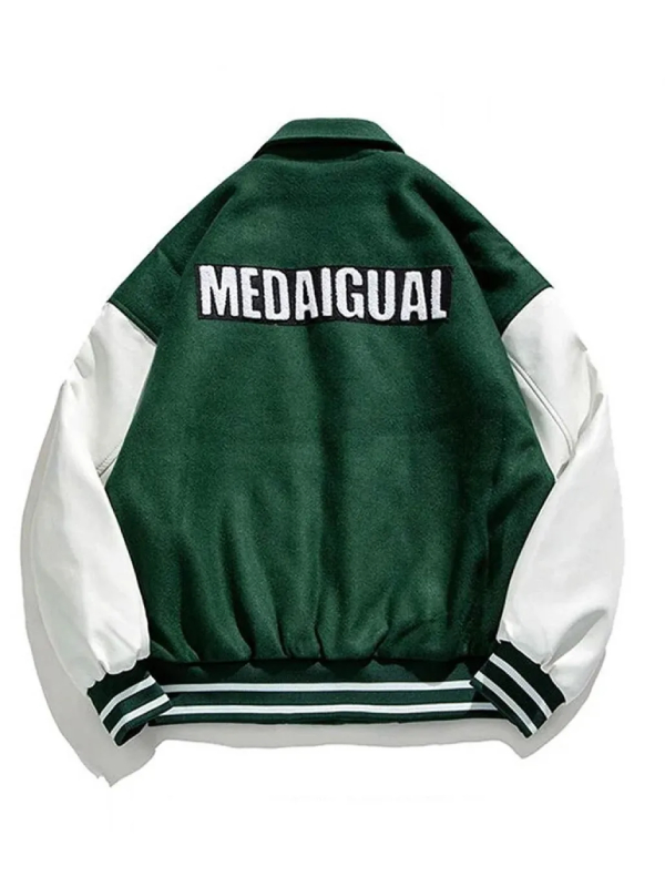 Medaigual White And Green Letterman Jacket