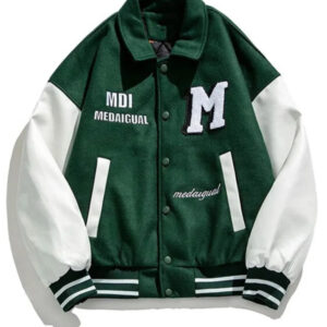 Medaigual White And Green Letterman Jacket