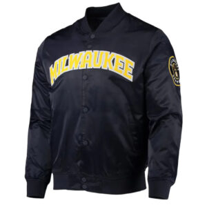 Milwaukee Brewers Wordmark Navy Satin Jacket