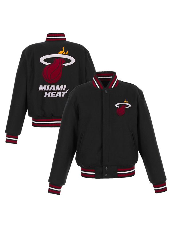 Embroidered Miami Heat Logo Black Varsity Wool Jacket