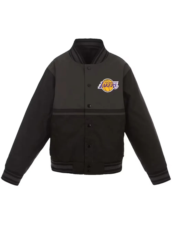 La Lakers Youth Black And Charcoal Poly-twill Jacket