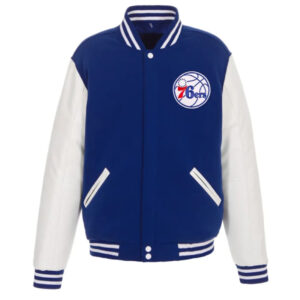 Philadelphia 76ers Royal and White Varsity Jacket