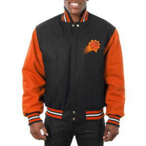 Phoenix Suns Domestic Two-Tone Varsity Black Orange Wool Jacket