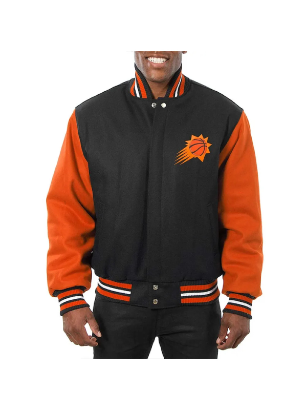 Phoenix Suns Domestic Two-Tone Varsity Black Orange Wool Jacket