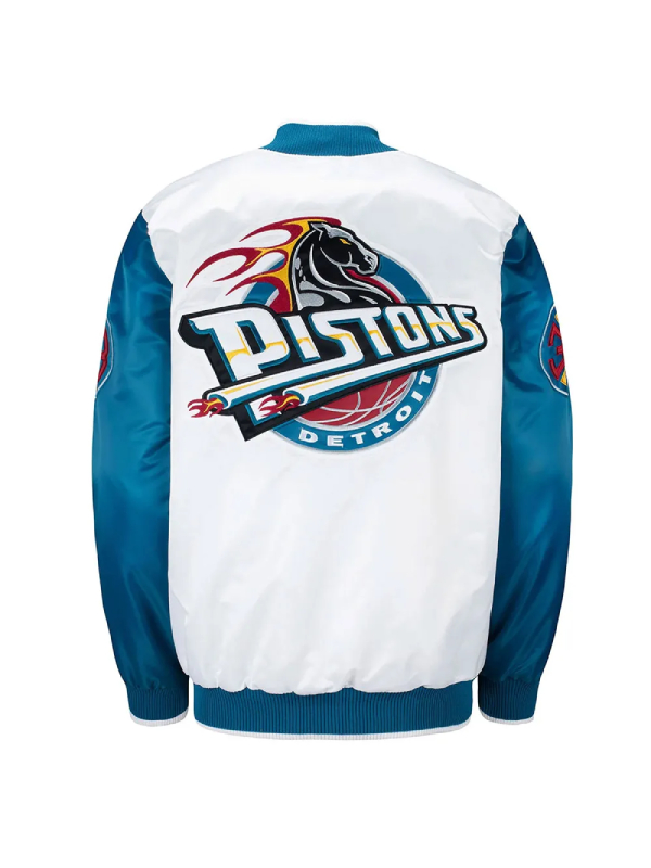 Pistons Ty Mopkins Teal And White Satin Jacket