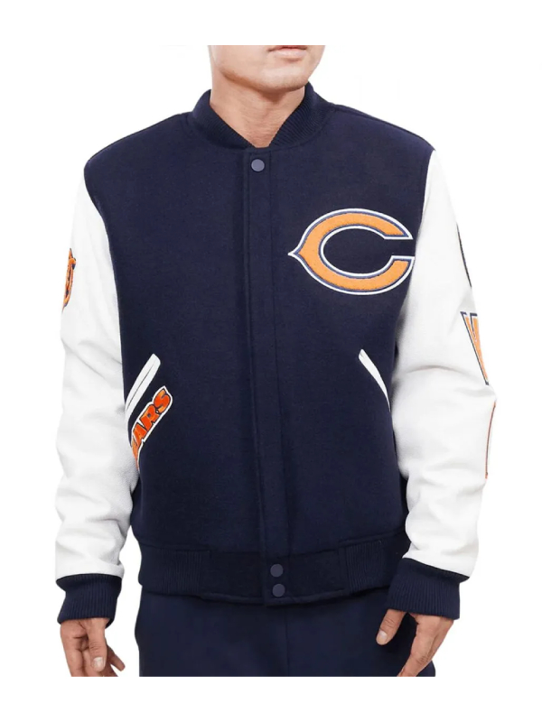 Chicago Bears Letterman Navy Blue And White Jacket