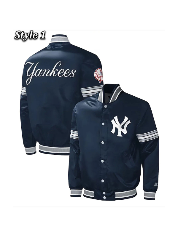 NY Yankees Midfield Navy Varsity Satin Jacket