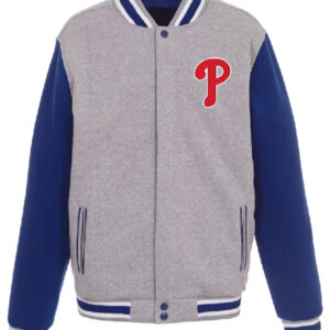 Philadelphia Phillies Gray And Royal Varsity Wool Jacket