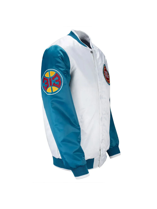Pistons Ty Mopkins Teal And White Satin Jacket