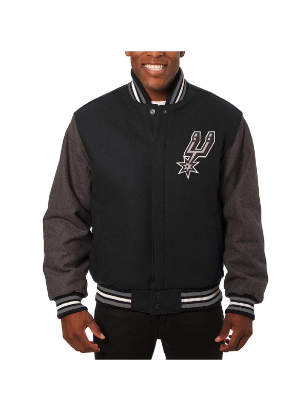 San Antonio Spurs Charcoal And Black Varsity Wool Jacket