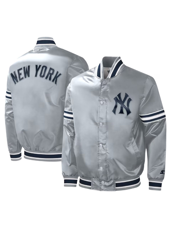 Slider NY Yankees Varsity Gray Satin Jacket