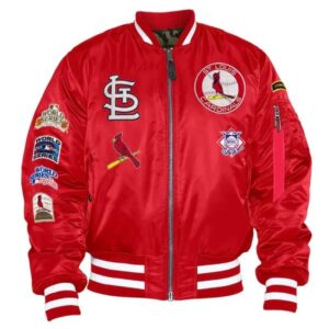 St Louis Cardinals Ma 1 Full Zip Satin Bomber Red Jacket