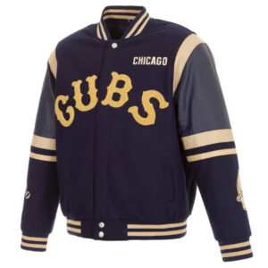 Chicago Cubs Embroidered Logo Varsity Navy Wool Leather Jacket