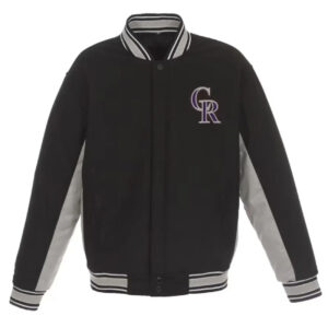 Colorado Rockies Accent Gray And Black Varsity Wool Jacket