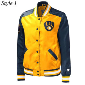 Milwaukee Brewers Gold And Navy Varsity Satin Jacket