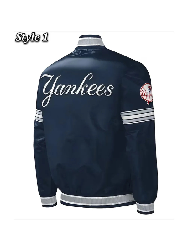 NY Yankees Midfield Navy Varsity Satin Jacket