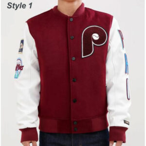 Philadelphia Phillies Letterman Burgundy And White Jacket