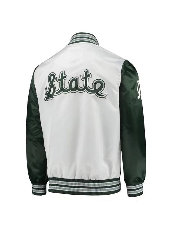 The Legend Michigan State Spartans White and Green Satin Jacket
