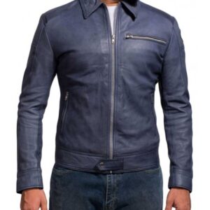 Aaron Paul Need For Speed Blue Leather Jacket