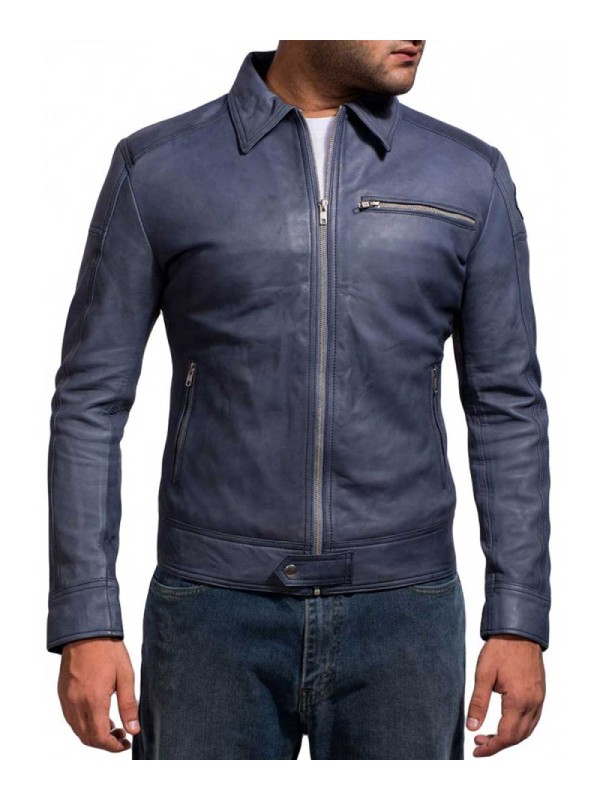 Aaron Paul Need For Speed Blue Leather Jacket