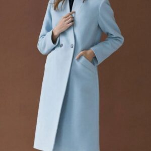 Autumn Baby Blue Double Breasted Wool Coat