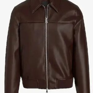 Brown Shirt Collar Faux Leather Jacket