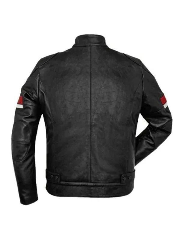Men’s Striped Cafe Racer Black Leather Jacket | Fortune Jackets