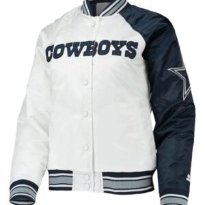 Starter Dallas Cowboys Endzone White And Blue Satin Jacket