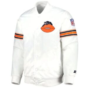 Chicago Bears The Power Forward White Full Snap Satin Jacket